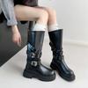Wide tube thick sole belt buckle boots women's 2025 new punk British style thick heel thin heightening knight boots tall tube
