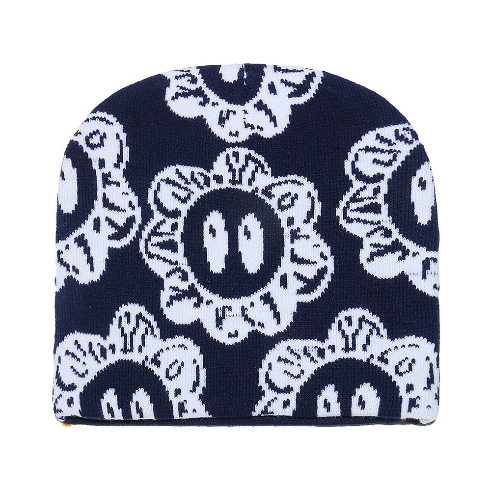 Cold Hat Internet Celebrity Jacquard Sun Flower Knitted Wool Hat Warm Pullover Hat Wholesale