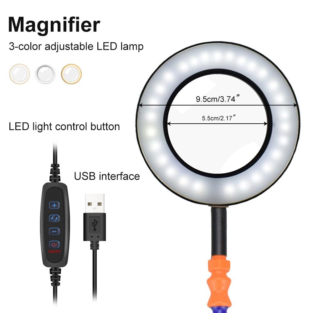 Lighting LED 5X Magnifying Lamp with Clamp Hands Free PCB Fixture Swivel Arms PCB Fixture Helping Hands Soldering