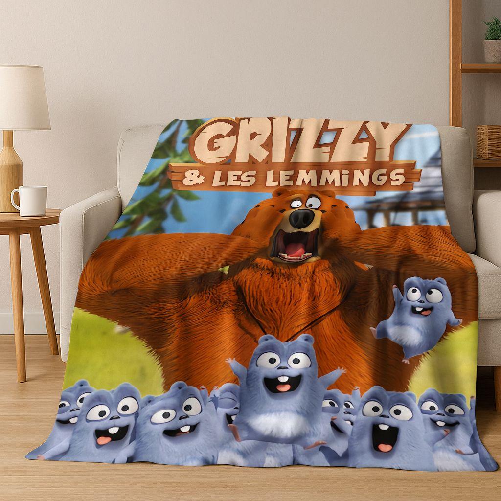 Funny Grizzy and The Lemmings Cartooon Flannel Blanket,Cozy Soft Throw Blanket for Home Bedroom Bed Sofa Picnic Cover Kid Gift