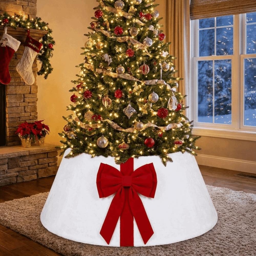 Plüsch-Weihnachtsbaumrock mit Schleife Dekorativer Faltbarer Weihnachtsbaum-Umrandungskragen Einfarbiger Weihnachtsbaumständer Rock