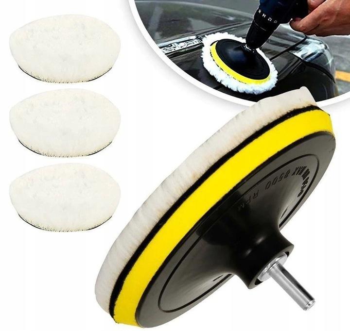 Zestaw 3 X Futro + 3 X Gąbki Gąbek Pady Polerskie 150 Mm Na Rzep Wkrętarkę