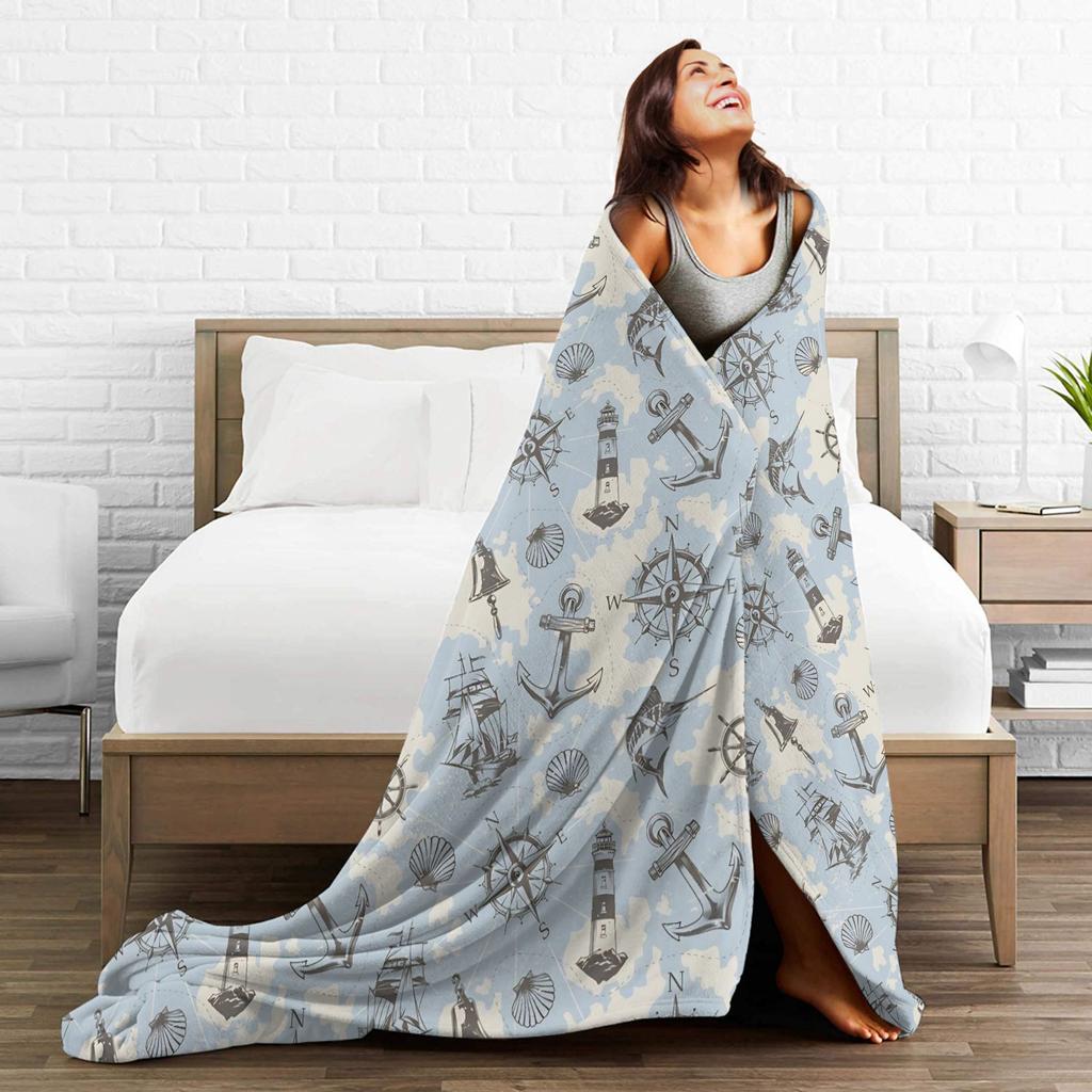 Nautical Anchor Boat Flannel Blankets Winter Warm Soft Bedding Throws Boys Couch Chair Street Trend Bedspread Sofa Bed Cover