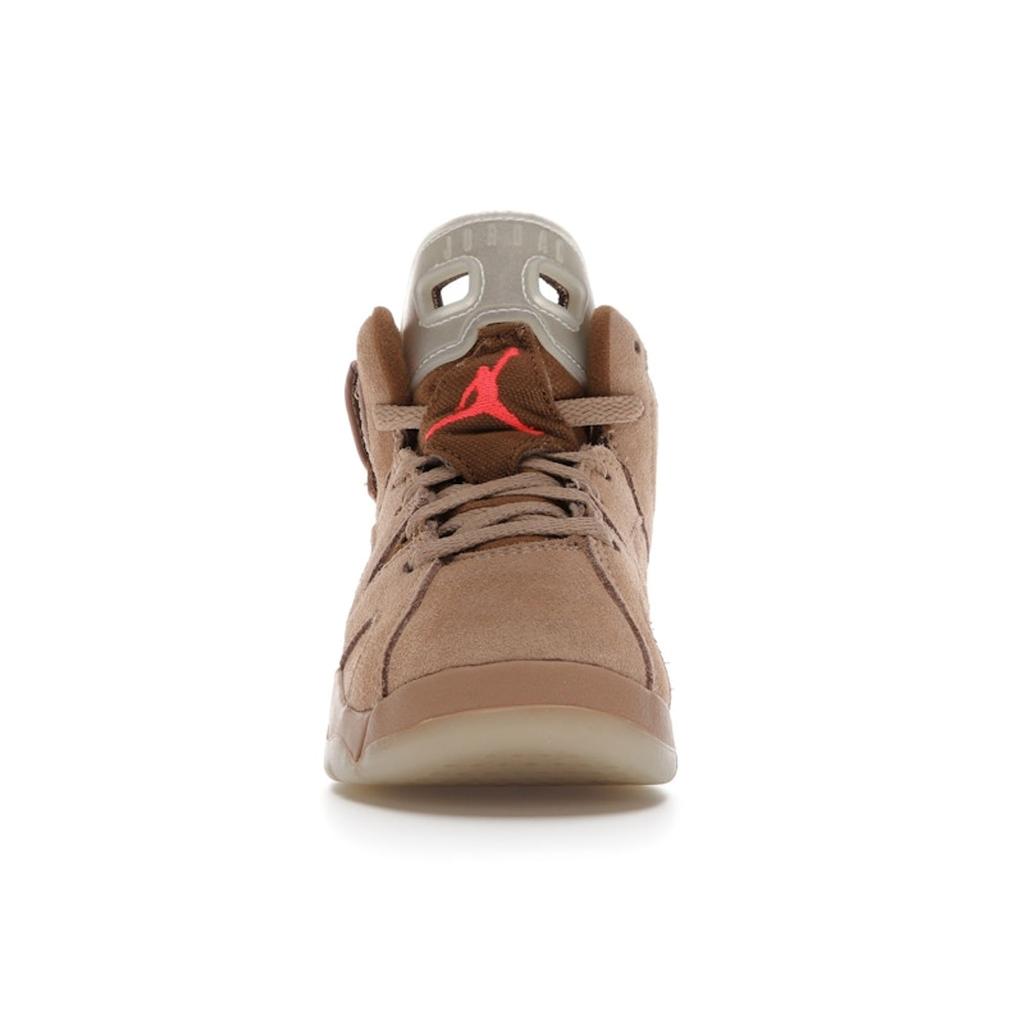 Pantofi sport pentru copii Travis Scott x Air Jordan 6 Retro PS British Khaki Tan Sail Bright-Crimson DH0693-200
