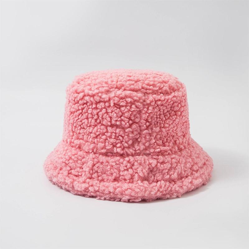 Lamb Wool Plush Hats Solid Color Wide Brims Caps All-match Fall Winter Plush Hat Plush Hat Bucket Hats for Women & Men