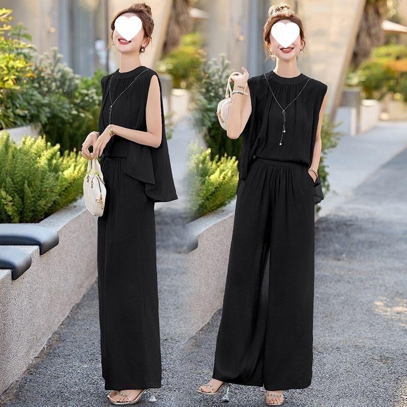 Fashionable Suit for Women - Stylish Summer Dress That Ages Well and Makes You Look Younger. Sleeveless Top and Wide-leg Pants Set.