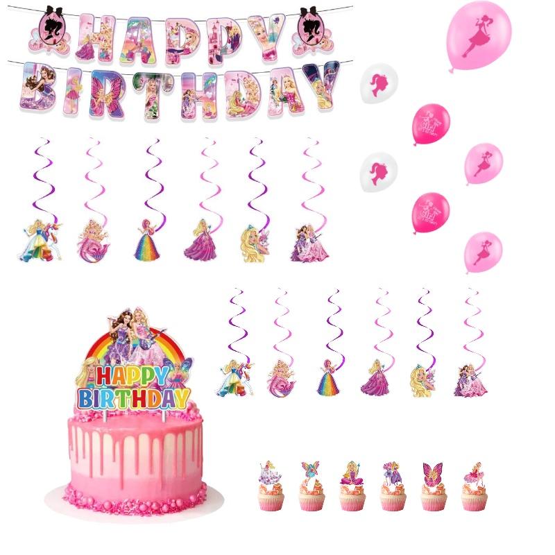 Barbie Birthday Party Balloon Set With Banner 4 Pieces Includes Banner 18pcs Balloons 12pcs Small Inserts 1 Large Insert