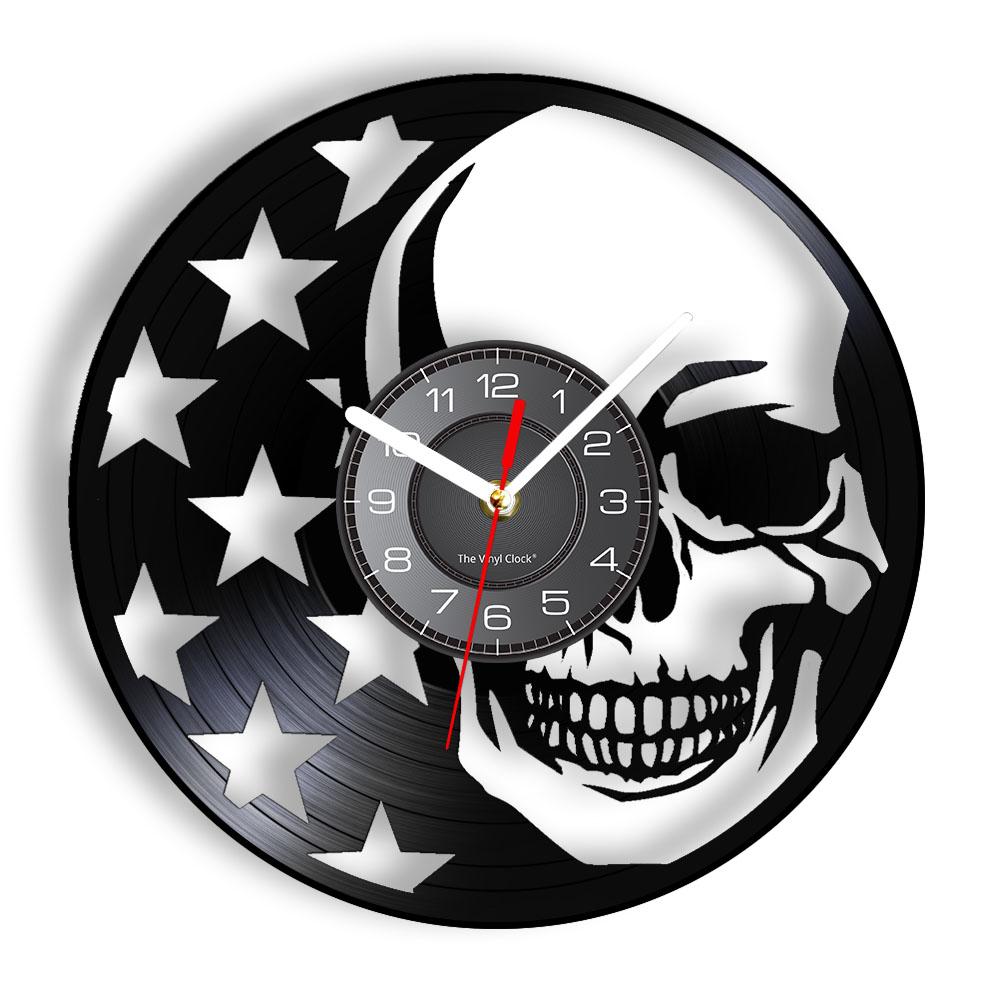 Schädel-Kopf-Vinyl-Schallplatten-Wanduhr im Alter von Skelett-Kopf-Wanduhr, Skelett-Vampir-Männer, Halloween-Dekor, Wandbehang-Uhr