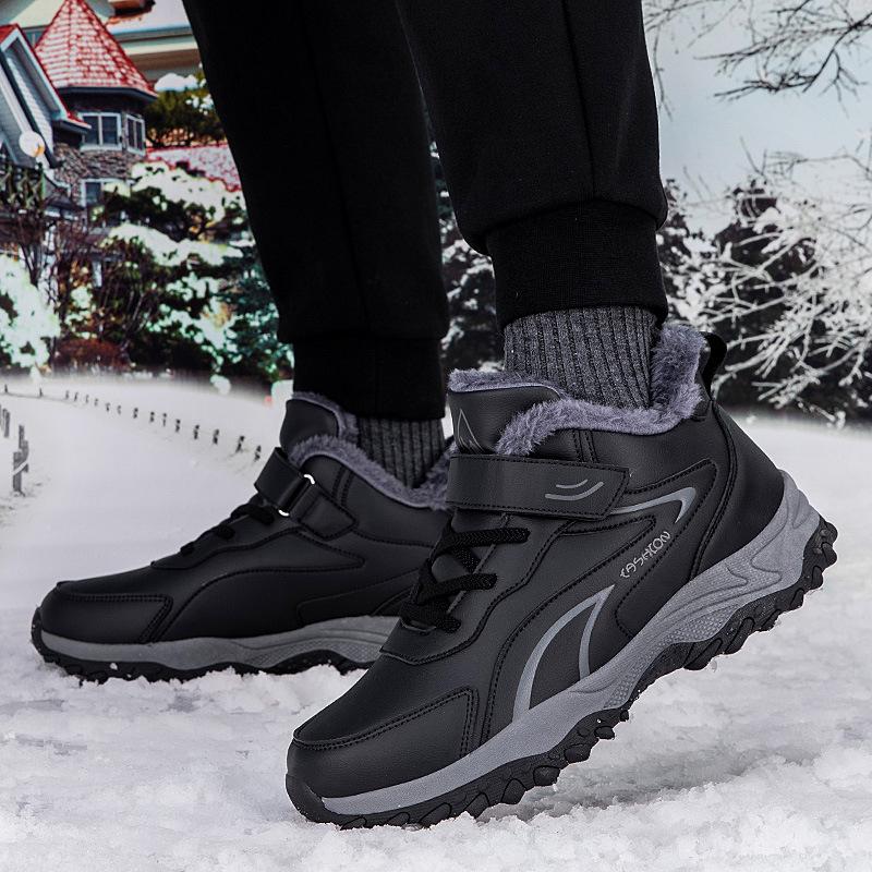Men's and women's large size winter warm fur one snow boots padded lining ankle boots non-slip hiking sports cotton boots