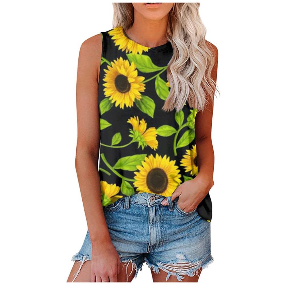 Summer Sunflower Leopard 3D Print Tank Top Women Streetwear Casual Y2k Tops Oversized Vest Off Shoulder Sleeveless Girl Camisole