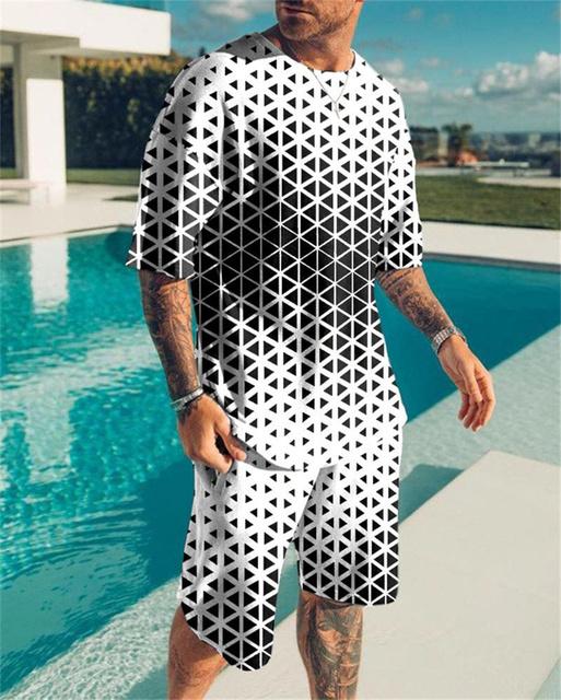 Summer Sportswear T-Shirt Men's Sportswear Suit Casual O-Neck Men's Shorts Two-Piece Clothes Harajuku