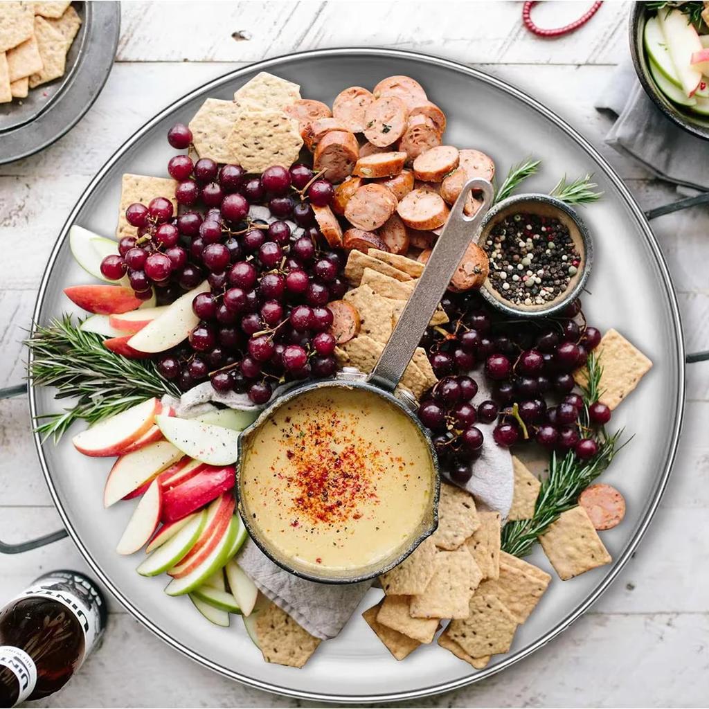 6Pcs Stainless Steel Metal Round Dining Disc Bone Spitting Dish High Quality Shallow Tray Silver BBQ Disc Kitchen Plate