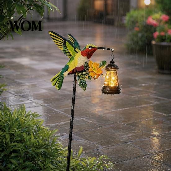 Landscape Lighting for Lawns Solar Kingfisher Garden Stake Light, Metal Bird Yard Art with Hanging Lantern, Auto-On Decorative LED Waterproof Outdoor