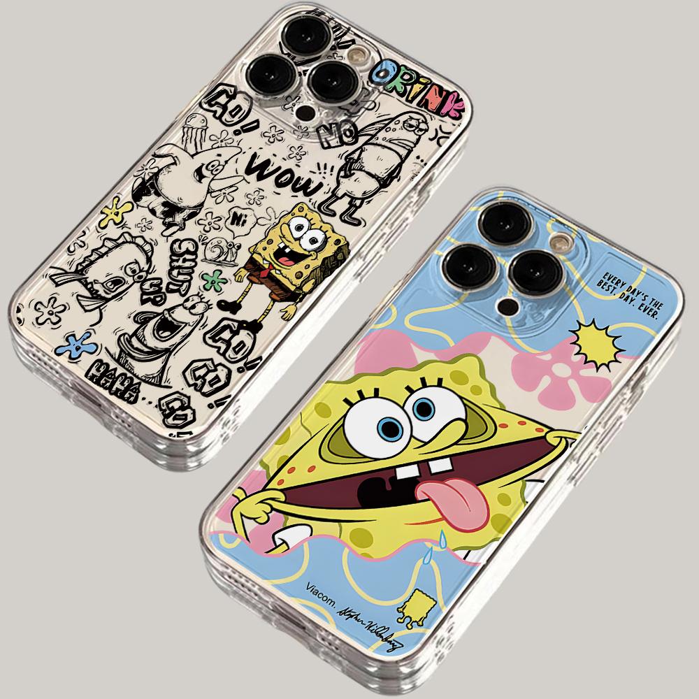 Süße SpongeBob S-Quadratpants Handyhülle für iPhone 17 Air 16 15 14 Plus 13 12 11 Pro Max X Xs XR 8 e Weiche TPU Transparente Hülle