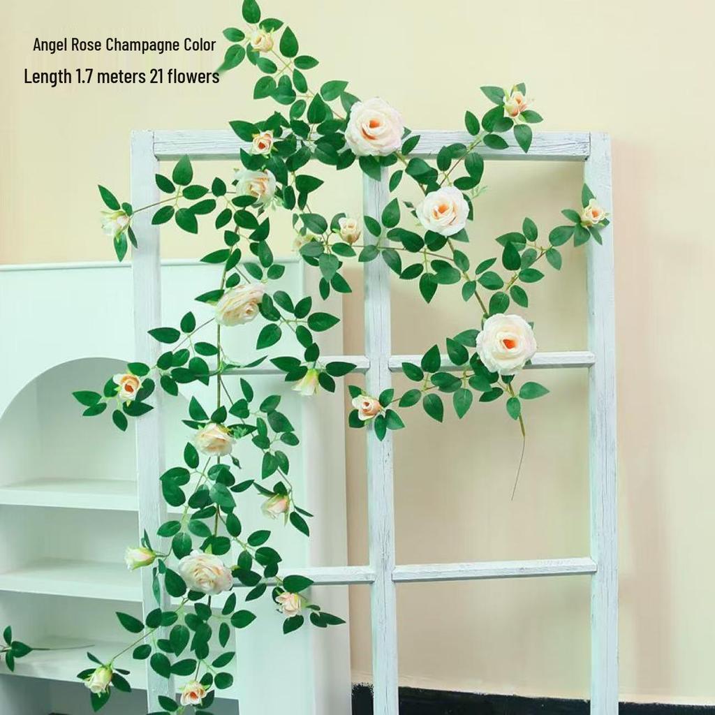 Rose Flower Vine Greenery for Air Conditioner Pipe Decoration and Wall Covering