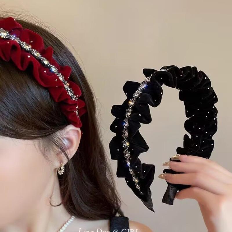Velvet Rhinestone Hair Band Women Autumn Winter Luxury Versatile Headband Vintage Hair Accessories