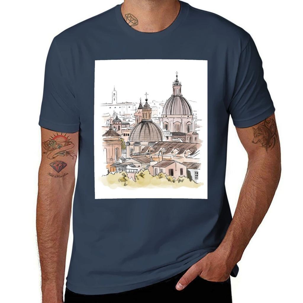 Florence Rooftops Illustrated Travels Tshirt All Match Basic Short Sleeve Top Tshirt