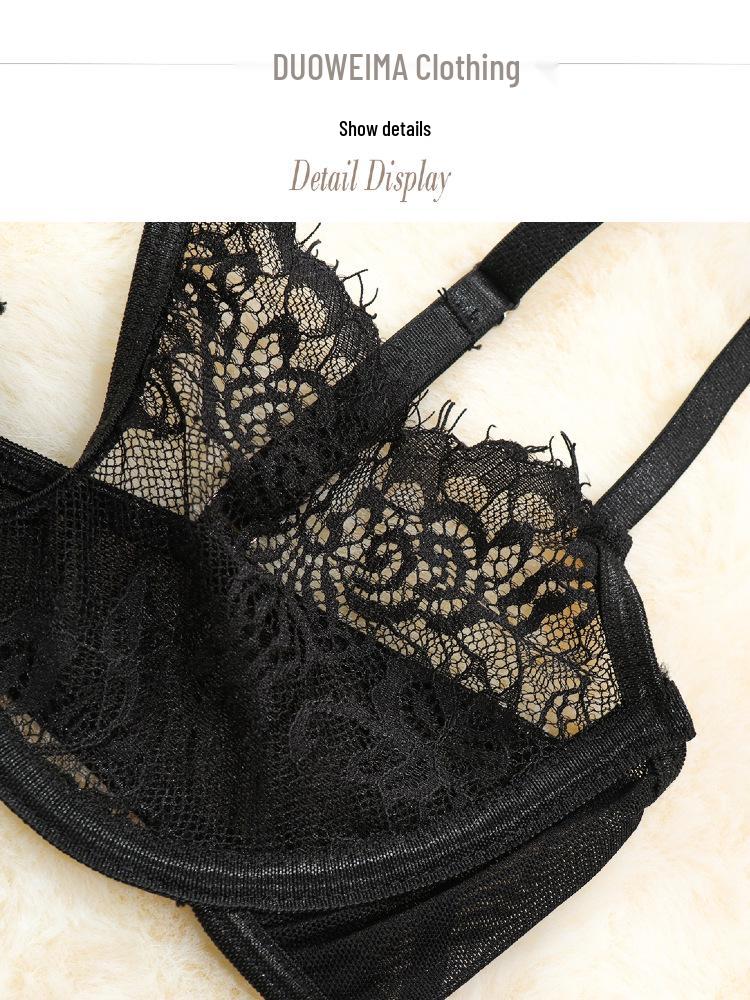 Sexy Underwire Lace Trim Mesh Lingerie Set