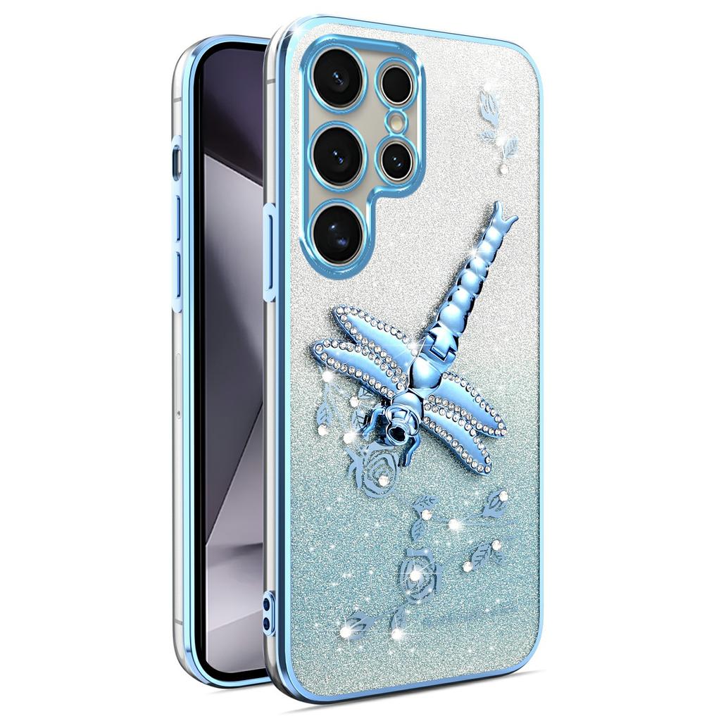 KADEM For Samsung Galaxy S24 Ultra Case Dragonfly Kickstand TPU Flowers Glitter Phone Cover