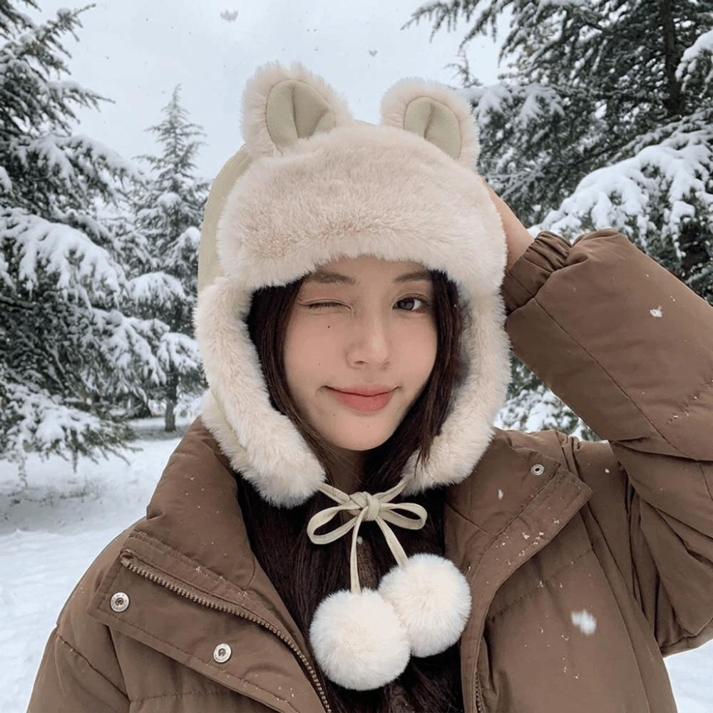 Windproof Trapper Hat Bear Ear Cycling Lei Feng Hat Fashion Winter Pilot Hat  Outdoor