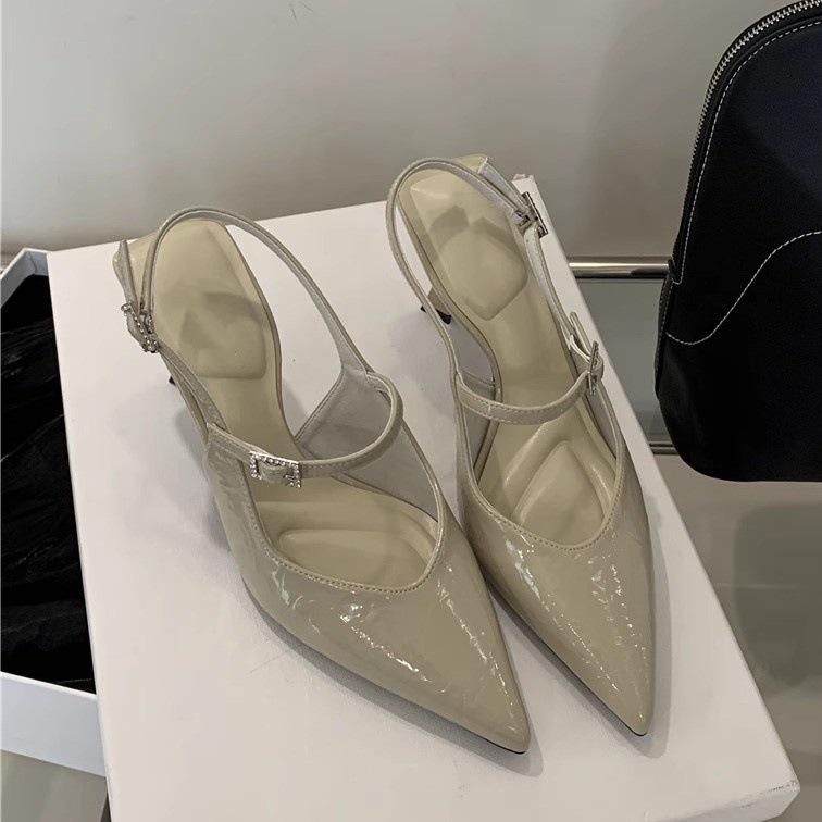 

Женские туфли на высоком каблуке из лакированной кожи, новинка весны и лета 2025 года, остроносые туфли-лодочки с открытой пяткой, на тонком каблуке, с закрытым носком, сандалии женские 40 зелёный