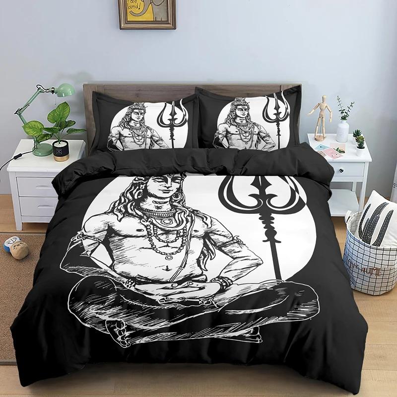 Zittende Shiva God Beeld Print Beddengoed Set Enkel Dubbel Queen King Maat Dekbedovertrekken Met Kussensloop Huisdecoratie Beddengoed EU Single 135x200cm