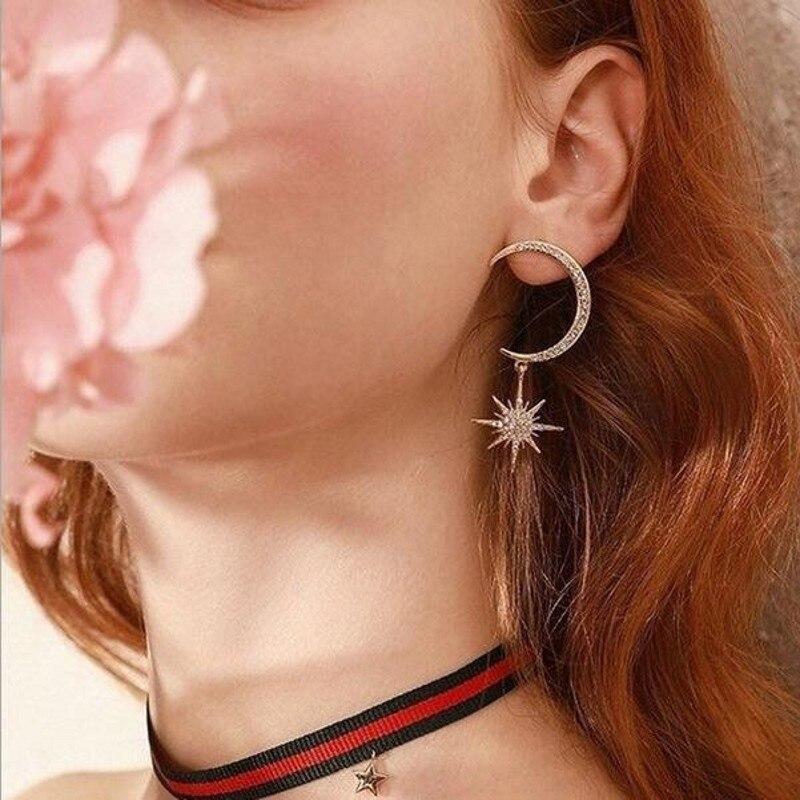 Noua sosire Bijuterii de modă 925 argint și aur roz umplut Pave alb clar AAA zirconiu cubic cercel cu stea lunii cercel suspendat pentru femei