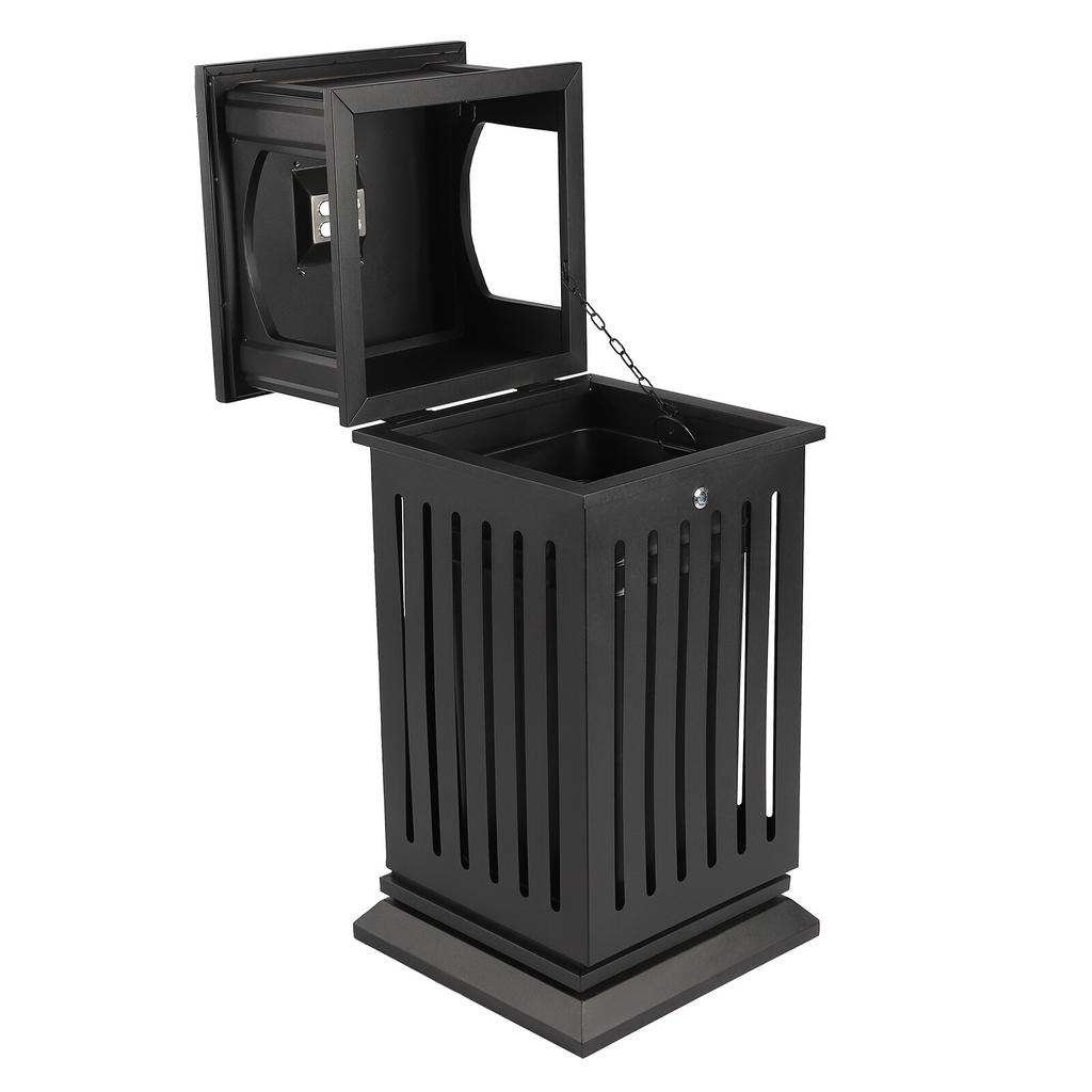 40x40x90cm Outdoor Trash Can, Commercial Garbage Bin, Industrial Waste Container w/ Lock & Belt - All-Weather Black Utility Bin