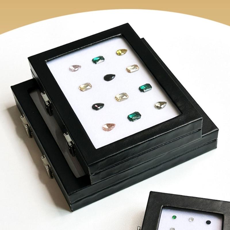 Practical Glass Top Jewelry Display Case Organizers Display Holders for Gemstones and Crystal Storage with Sponge Lining