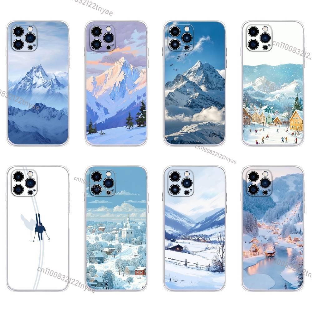Natural Scenery Snow Mountain Phone Case for iPhone 16,15,14,13,12,11Pro,Max,17,Air,E,Mini Fingerprint Anti-Shock Rear Cover TPU