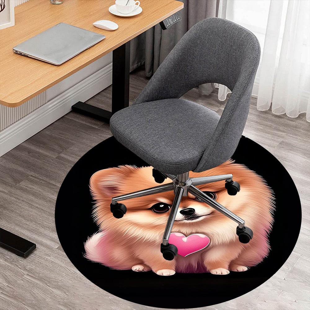 1 szt. Szpic miniaturowy Ser Uroczy Okrągły Mata na krzesło Dywanik - Antypoślizgowa Mata podłogowa do biura, sypialni, wystroju domu Prezent świąteczny c0528107