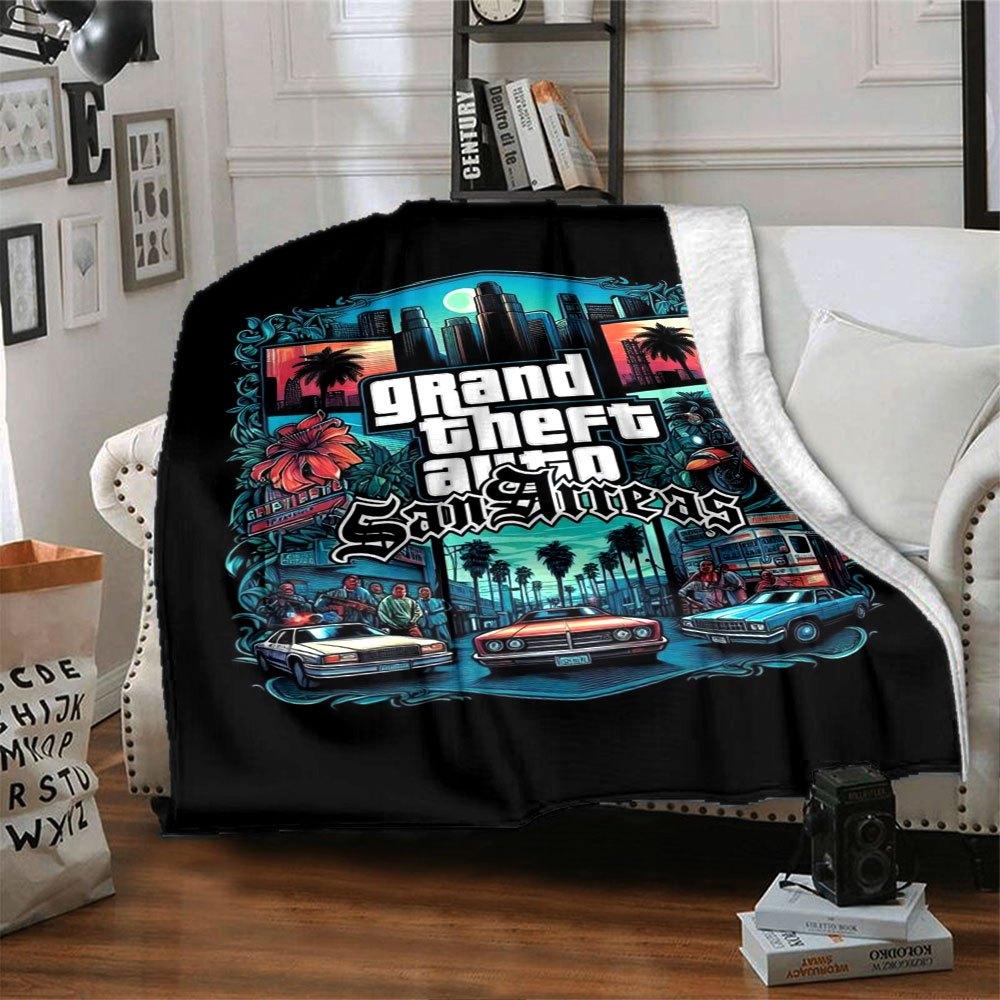 1 pezzo Coperta Morbida in Flanella Grand Theft Auto con Stampa di Designer Una coperta accogliente per tutte le stagioni, perfetta per il divano, il letto, l'ufficio