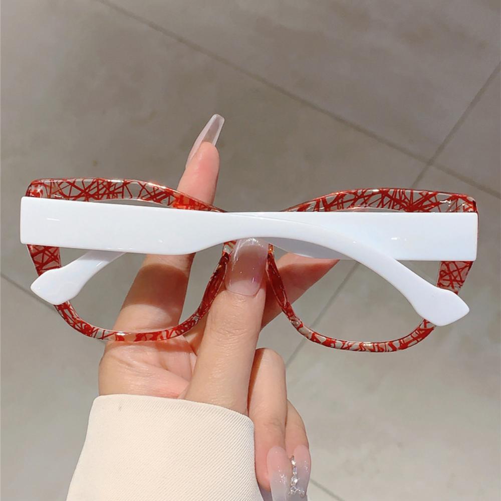 Women Line Splicing Anti Blue Light Glasses Trend Cat Eye TR90 Large Frame Glasses Computer Blue Light Blocking Plain Spectacles