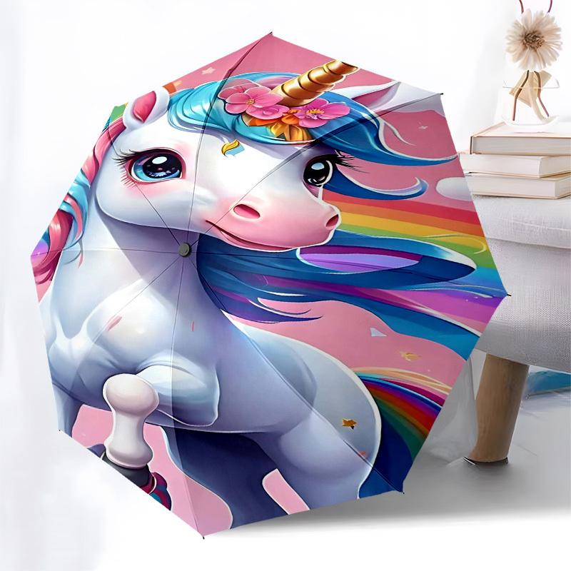 1pc Unicorn RainbowOpen/Close Umbrella-Windproof, Compact Travel Umbrella, Sturdy 8-Rib Shaft, Outdoor Accessory1152