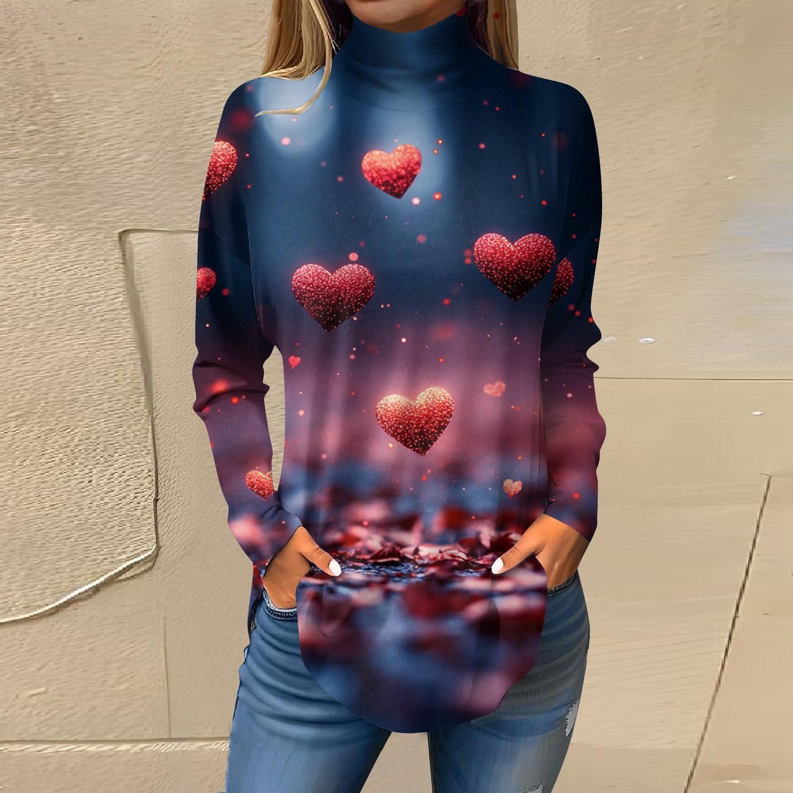 

Женская модная повседневная свободная водолазка с принтом ко Дню святого Валентина L темно-синий