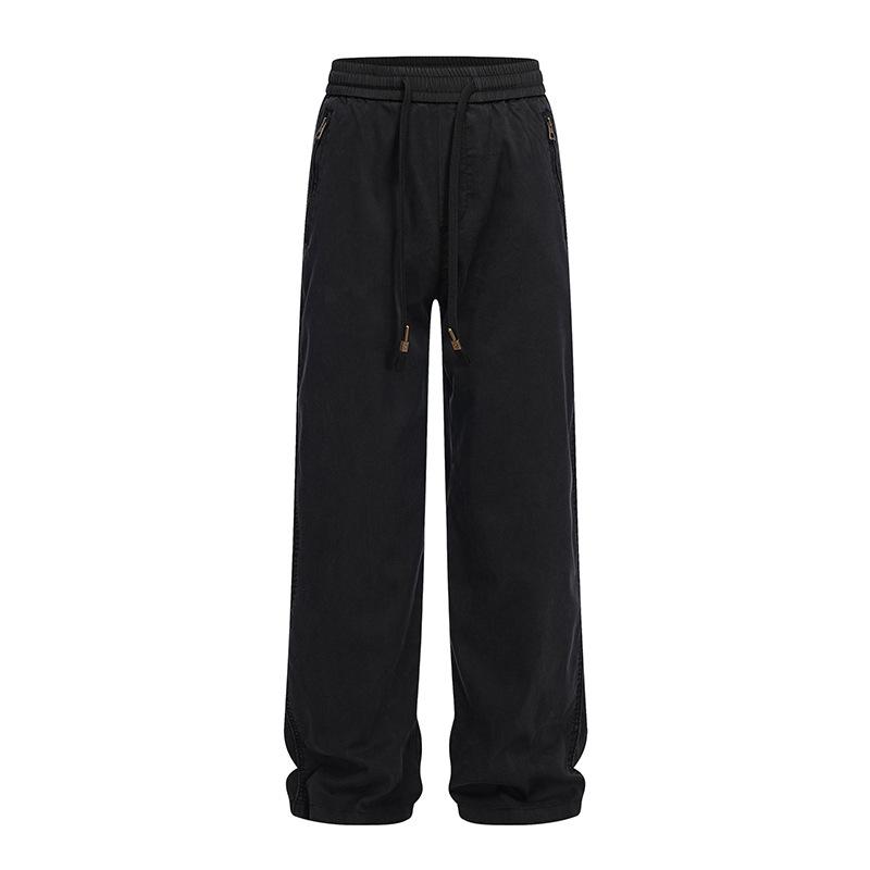 

Ретро Моющиеся Лицелер Ледяной Шелк Спортивные Брюки Мужские Карман Молния Прямые Со средней посадкой Повседневные Брюки 4XL