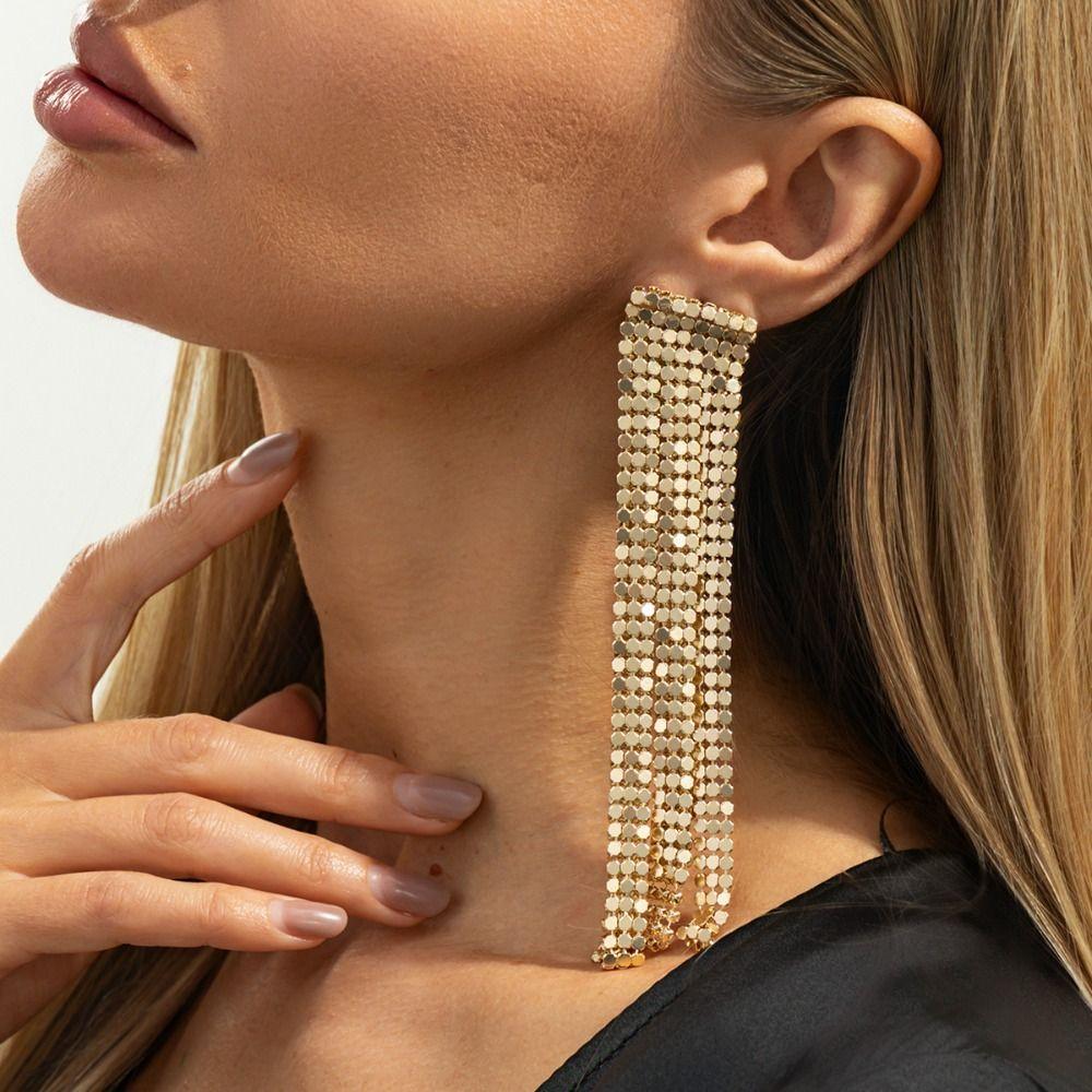Silver Tassel Long  Earring Shiny Gold Chain Drop Earrings Elegant Sequin Earrings  Girls