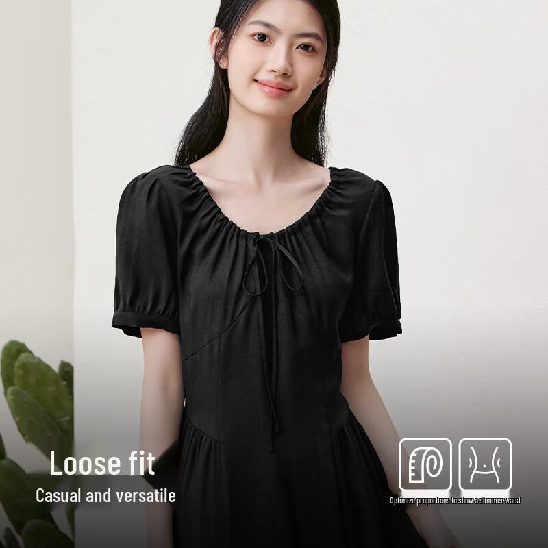 EICHITOO Women's Elegant Short-Sleeve Black Midi Dress