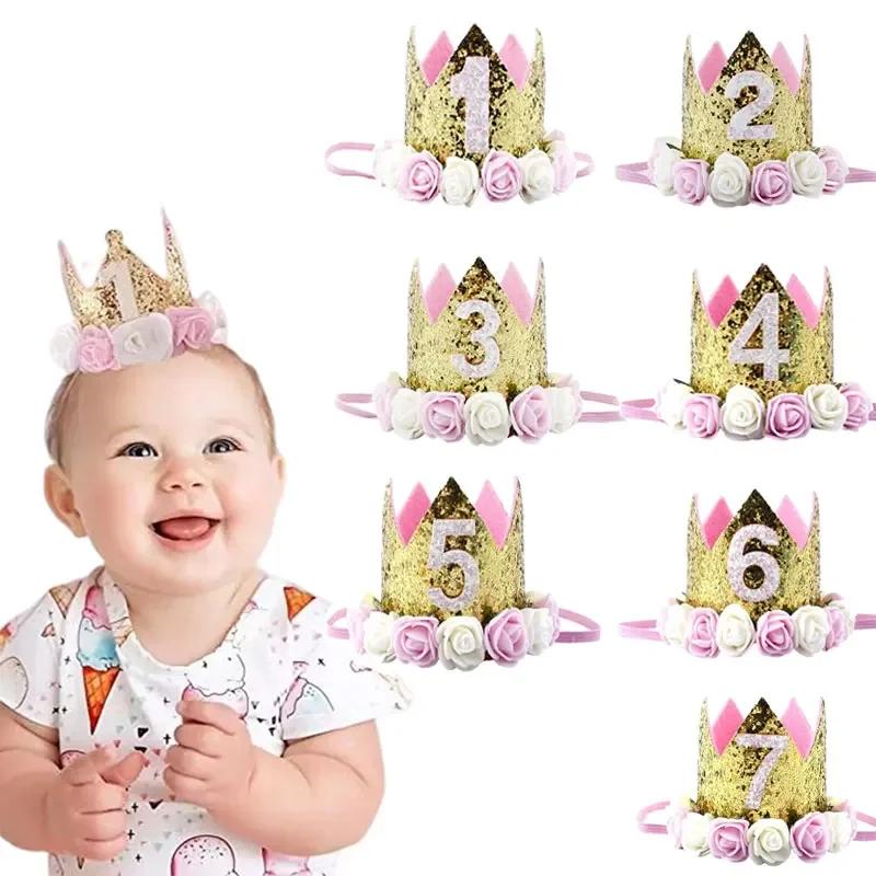 1-7 Year Old Baby Shower 1 Year Old Birthday Kids Shower Party Supplies Baby Birthday Party Crown Princess Crown Headband