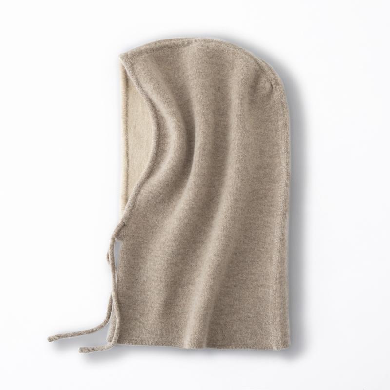 100% Cashmere Hooded Drawing Double-layer Two-color Knitted Balaclava Hat Skin Friendly Fluffy and Soft Fashion for winter