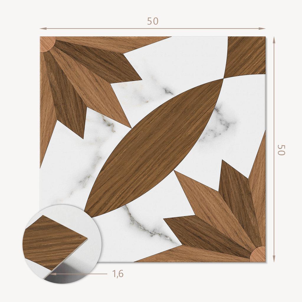 Naklejane Kafelki Z Grafiką Do Przedpokoju Winylowe Wzór Geometryczny Z Drewnem 4X50X50 Cm