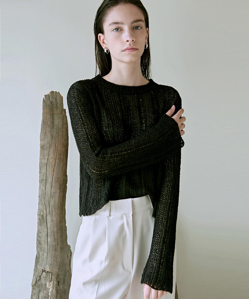 Nigaennikol Embroidery Label Net Knit_Black