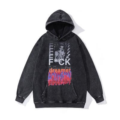 Autumn And Winter American High Street Print Hooded Sweater For Men And Women 430G Heavy Cotton Washed Retro Hoodie