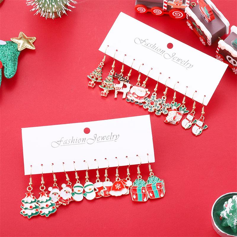 Colorful Drip Oil Santa Claus Earrings - Cute Cartoon Christmas Set for Women
