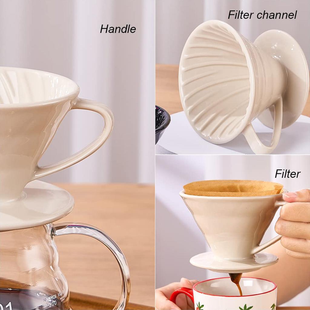 4 Pieces Pour Over Coffee Maker Set - Include Glass Pot & 100pcs Paper Filter & Ceramic Pour Over Coffee Dripper & Coffee Spoon