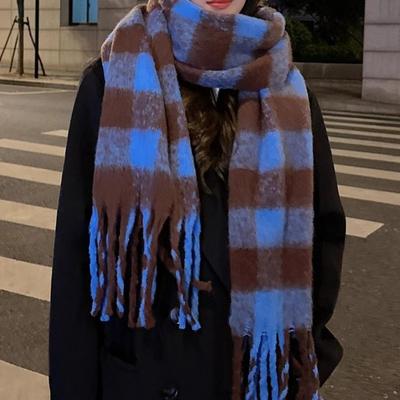 Winter Daily Cozy Check Knit Scarf