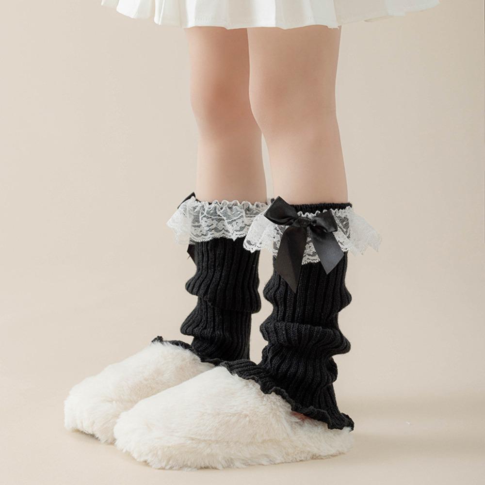 

Кружевные гольфы до середины икры Y2K для девочек, гетры, новые кружевные гетры в стиле лолита для девочек чёрный