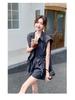 Trendy 2024 Drawstring Sleeve Shirt and Shorts Set: Stylish, Youthful, Two-Piece Casual Outfit