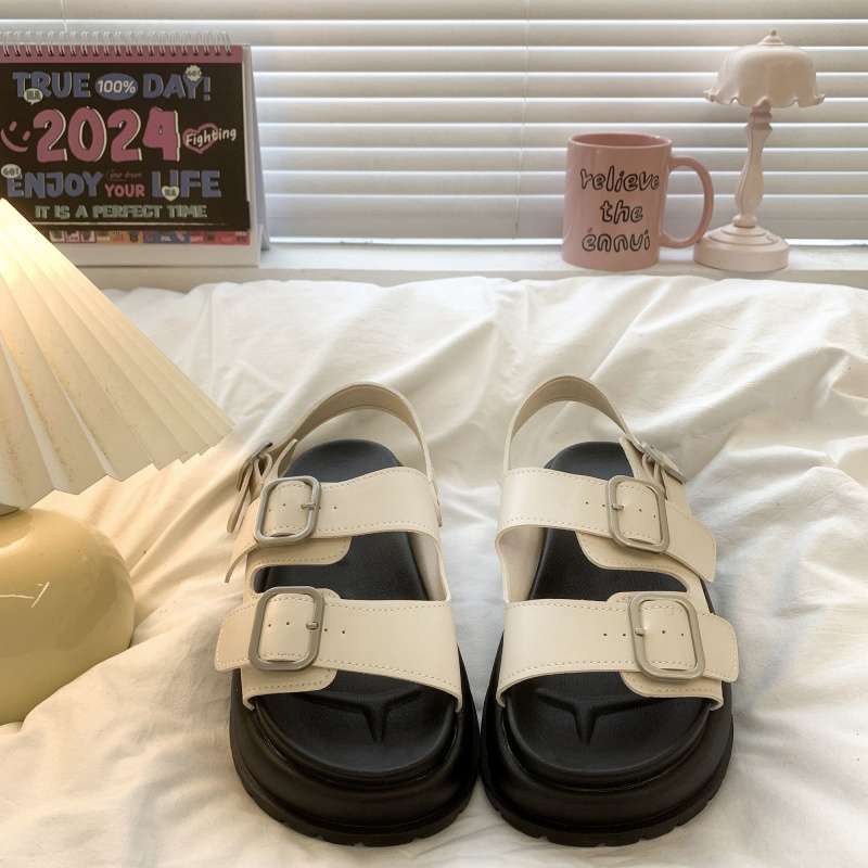 Thick-soled heightening Roman sandals women's summer 2025 new casual versatile fashion belt buckle muffin beach shoes