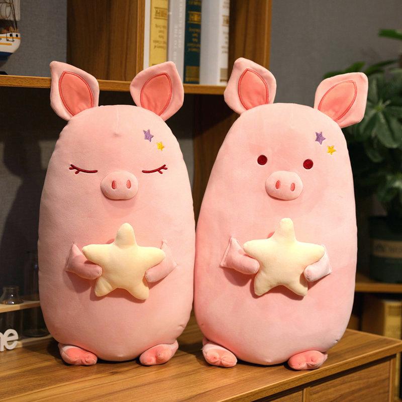 Hug Star Pink Pig Plush Toy 45-80cm pink Piggy Flat Sleeping Pillow Super Soft Hug Messgage Cushion for Girl birthday Gift